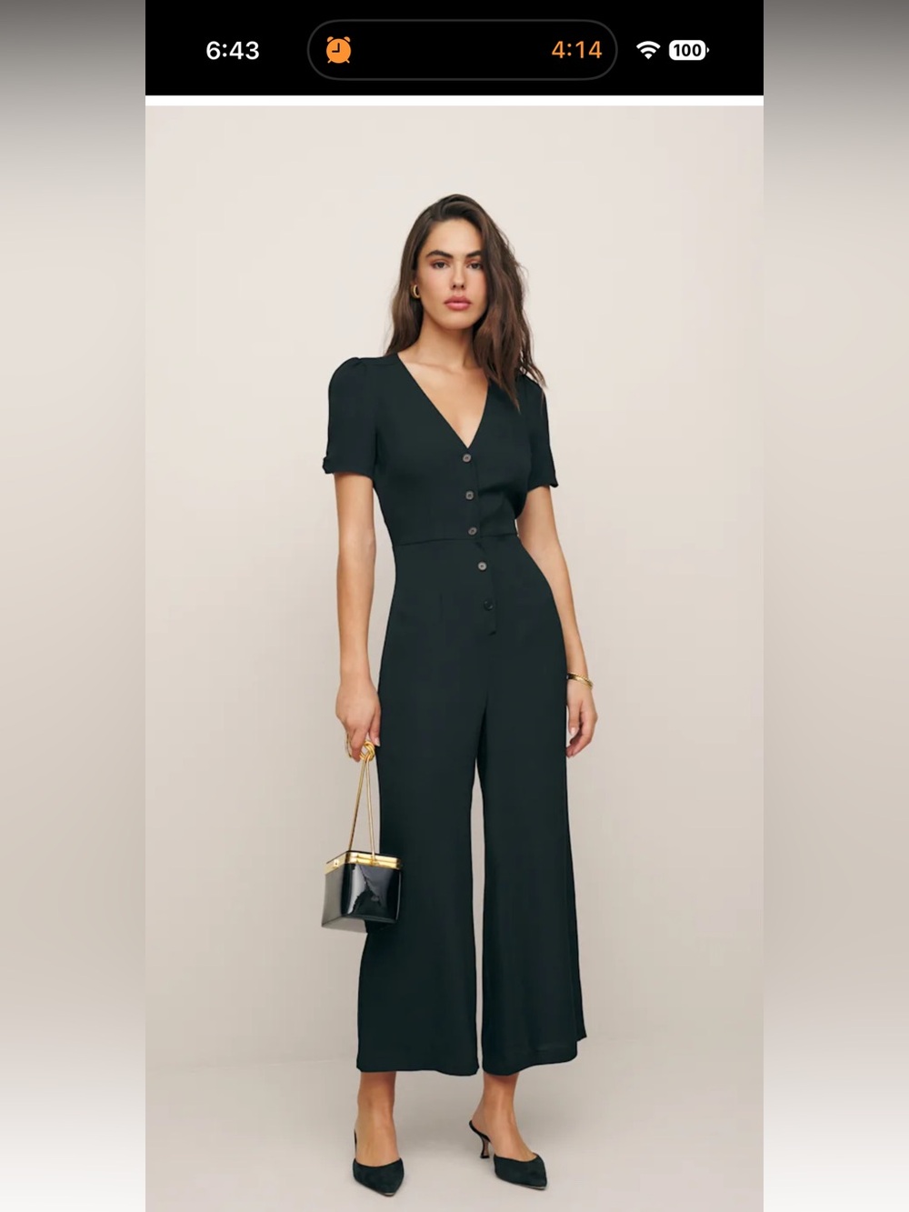 REFORMATION Women's Black V-Neck Wide-Leg Jumpsuit
